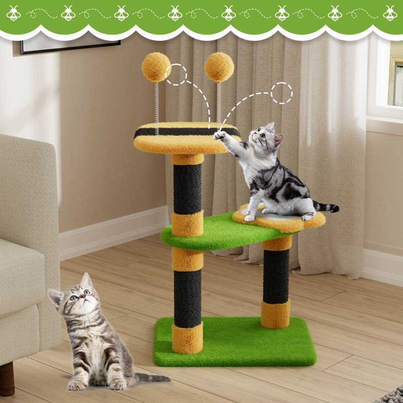 Amadahy 79cm H Cat Tree, Green/Yellow