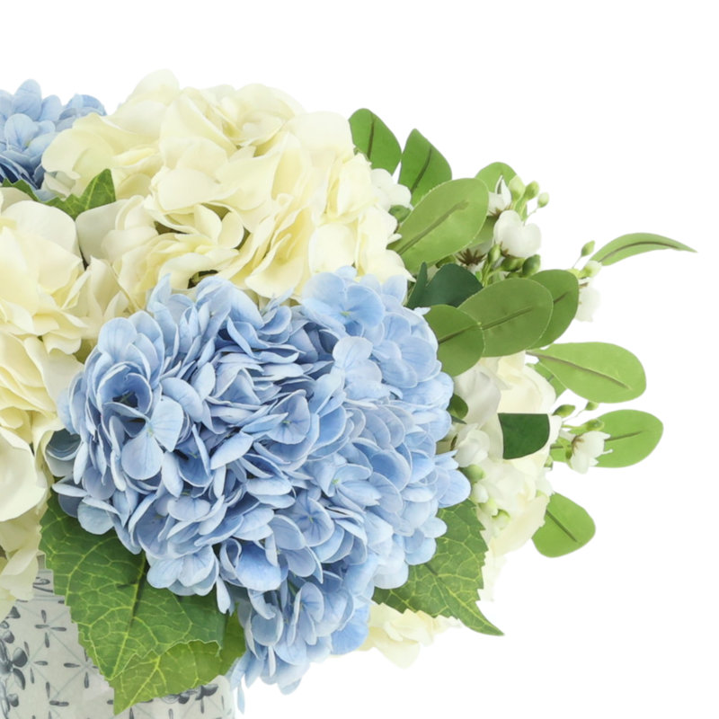 Mixed Hydrangeas In Decorative Vase, Blue;White