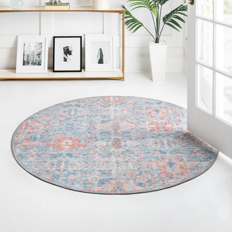 Mayzelle Chenille Oriental Indoor Rug, Round 7'7"