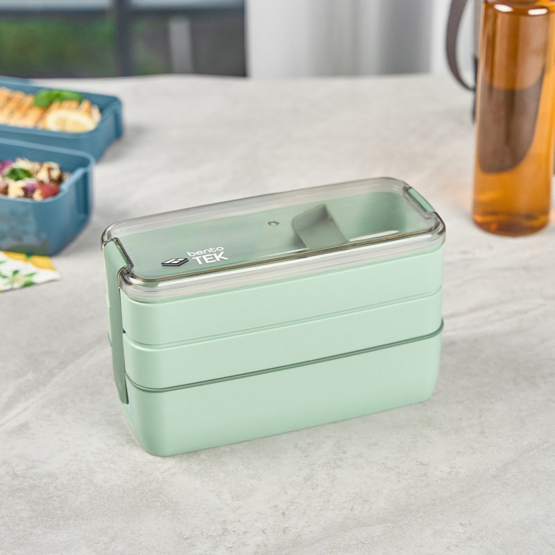Articles de restaurant-Bento Tek 30 boîtes à bento, 10 boîtes à lunch empilables à 3 compartiments - avec fourchette et couteau, ne contient pas de BPA, boîtes à repas réutilisables en plastique vert, micro-ondes, lavables au lave-vaisselle
