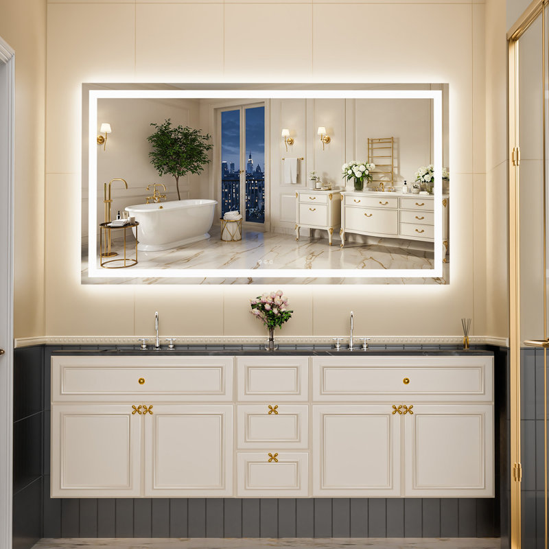 Miroir de salle de bain / meuble-lavabo à DEL lumineux certifié UL avant et arrière - verre trempé antibuée à intensité variable