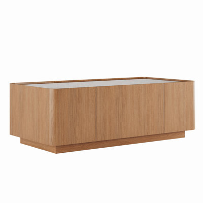 46.8" Mid-Century Modern Glass Top Coffee Table,Rectangular Center Table with Hidden Storage Drawers for Living Room,Contemporary Storage Coffee Table