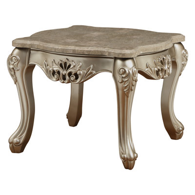 Ewan Transitional 32"L Square End Table with Marble Top in Champagne