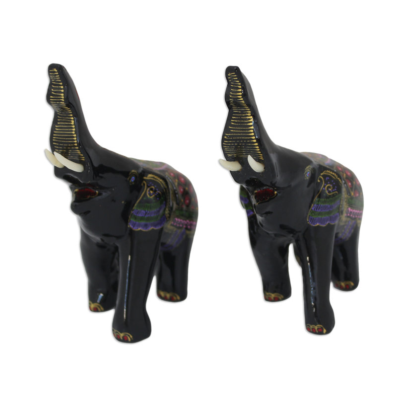 Figurine en bois laqué Happy Elephants