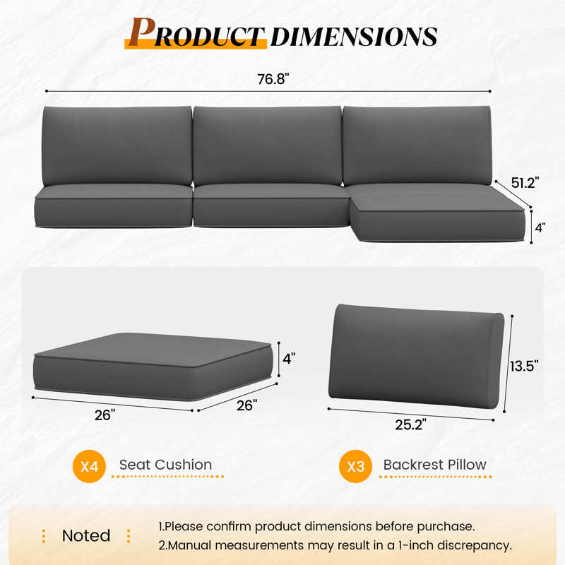 Ensemble de coussins de remplacement pour l'extérieur 4 po, Gris