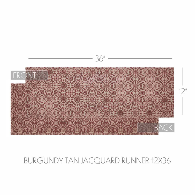  Custom House Rectangle Geometric Table Runner, Tan/Red, 36" x 12"
