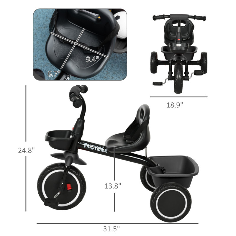 Qaba Large Kids  For Toddler 2-5 Year Old , Toddler   With Adjustable Seat, Safety Belt, Two Storage Baskets, Black