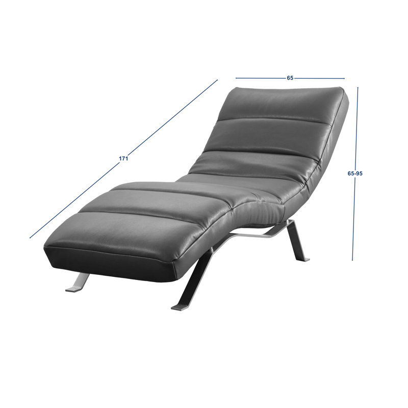 Rye Upholstered Velvet Fabric Chaise Lounge with Adjustable Backrest, Grey, Silver