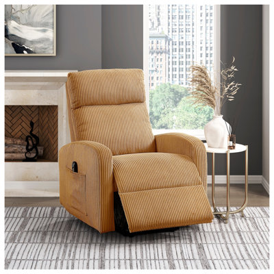 Fauteuil inclinable contemporain Power Lift avec poche latérale, revêtement en velours côtelé jaune et structure en contreplaqué pour le salon