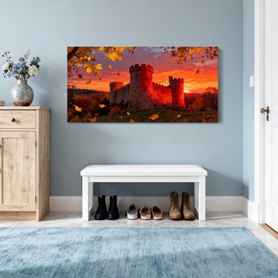 «Fantasy & Sci-Fi Castle Sunset Autumn Leaves Sky Landscape», reproduction d'art