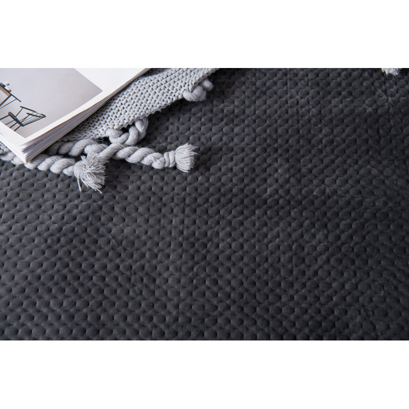 Polyester Velvet Quilt, Queen Coverlet + 2 Shams, Pewter Gray
