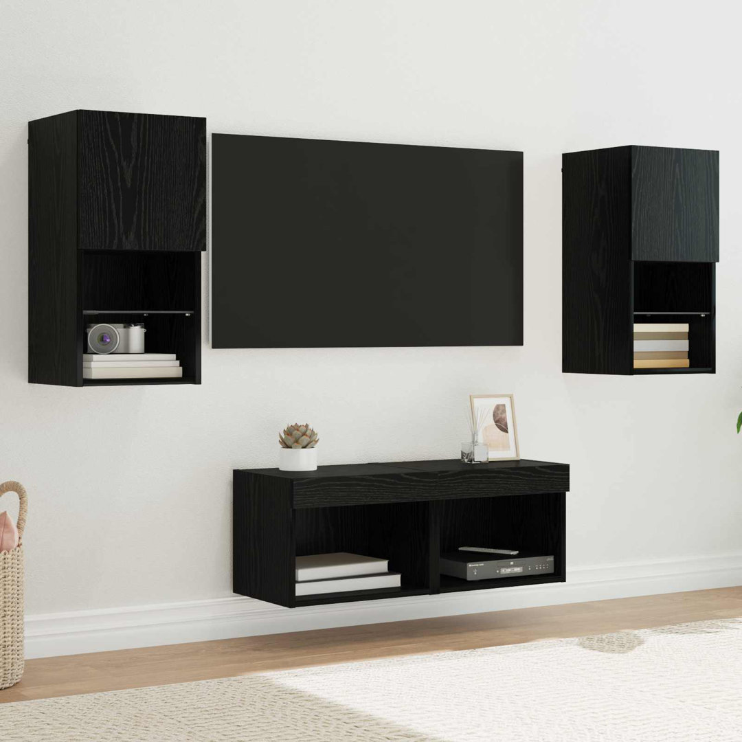 TV Wall Cabinets Wall-Mounted 4 Pcs Black Oak 30.5 X 30 X 60 Cm