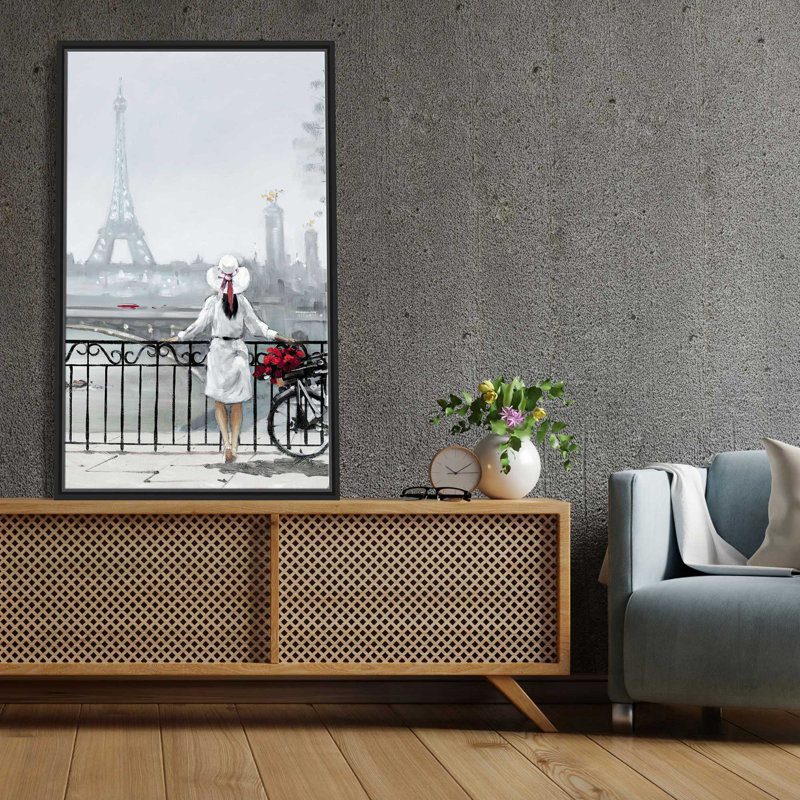 Dame à Paris - Peinture, L 39,5 po x H 63,5 po, Cadre noir