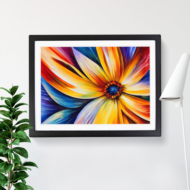 XH1022-6596X Painted Daisy Flower Vol.2 Abstract - Single Picture Frame Painting, Black Framed, 46cm H x 64cm W x 2cm D