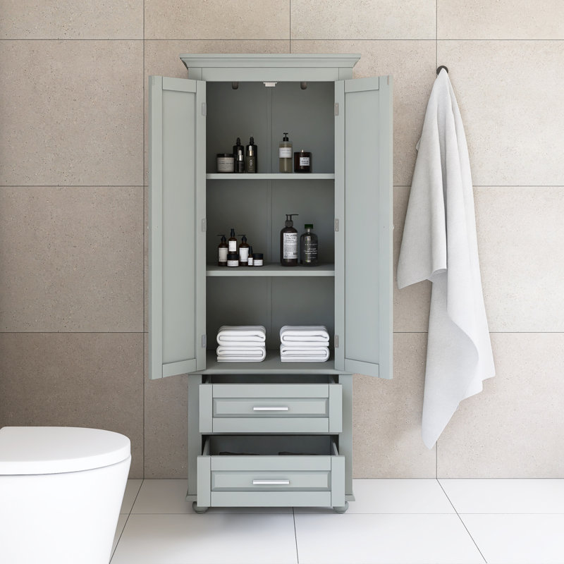 Tall Storage Cabinet With Two Drawers, Grey