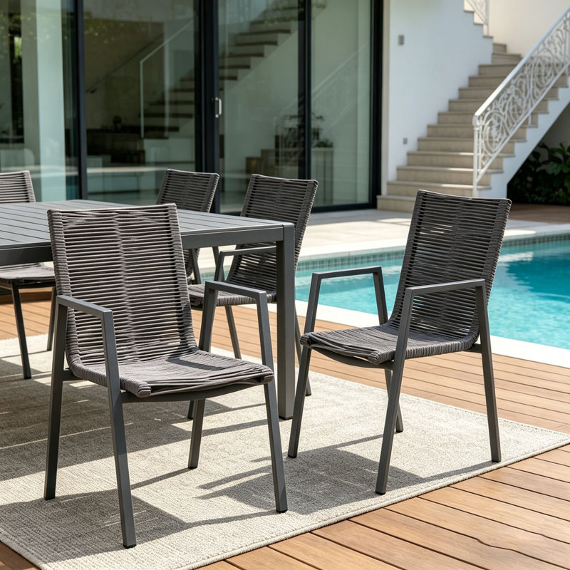 Chaise d'extérieur moderne en aluminium, Gris foncé
