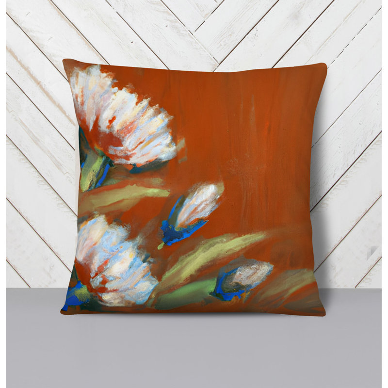 Throw Pillow With Insert, White/Orange Floral 3, 20"H x 20"W