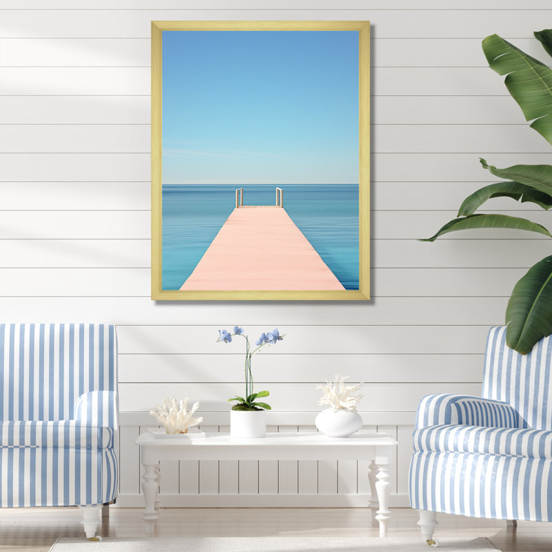 «Coastal Blue Pier Pers perspective I», reproduction sur toile, H 40 po x l 30 po x P 1,5 po, Encadrement doré
