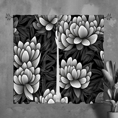 Motif floral de rideaux de fenêtre noirs - 6002