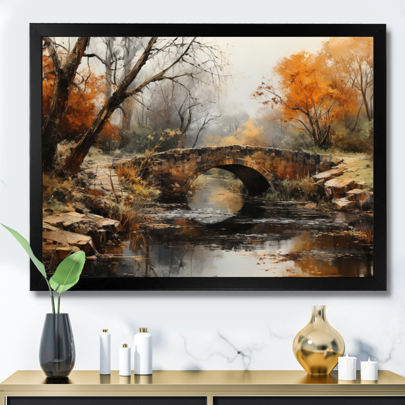 «Beige Bridge Whispers Of History III», reproduction d'art sur toile, H 16 po x l 32 po x P 1 po, Cadre photo noir