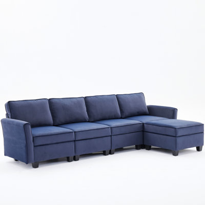 Viviette 5 - Piece Velvet Upholstered Sectional Sofa with Storage Space and Adjustable Arm and Back