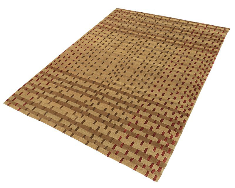 Rag Striped Area Rug in Beige/Brown/Red, Rectangle 6' x 9'