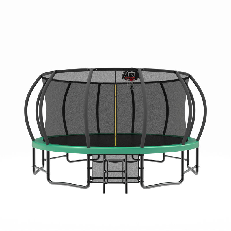 Trampoline 15 pi avec panier de basketball - Trampolines récréatives avec échelle, sac à chaussures et revêtement antirouille galvanisé