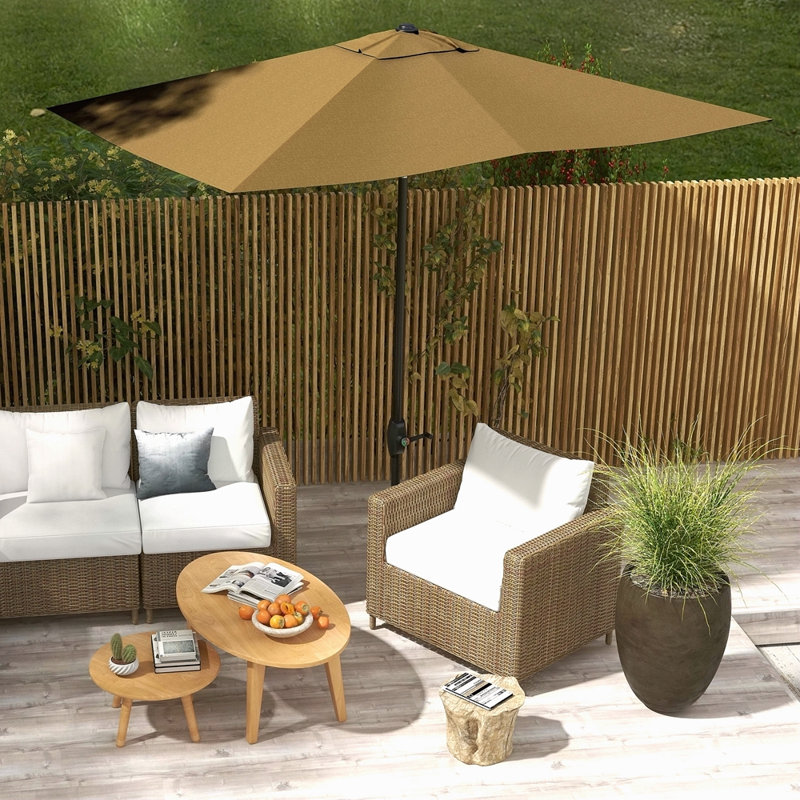 Parasol de marché d'extérieur rectangulaire de 6,5 pi x 10 pi avec manivelle et inclinaison à bouton-poussoir, Café