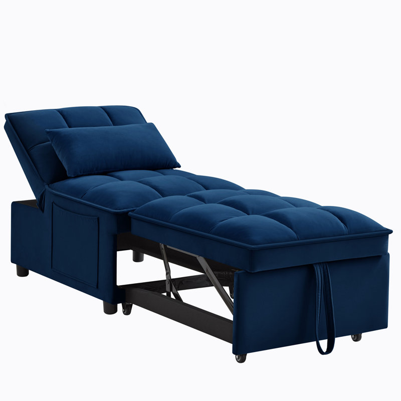 4 in1 Multi-Function Single Sofa Bed with Storage Pockets,Convertible  Chaise Lounge, Navy Velvet