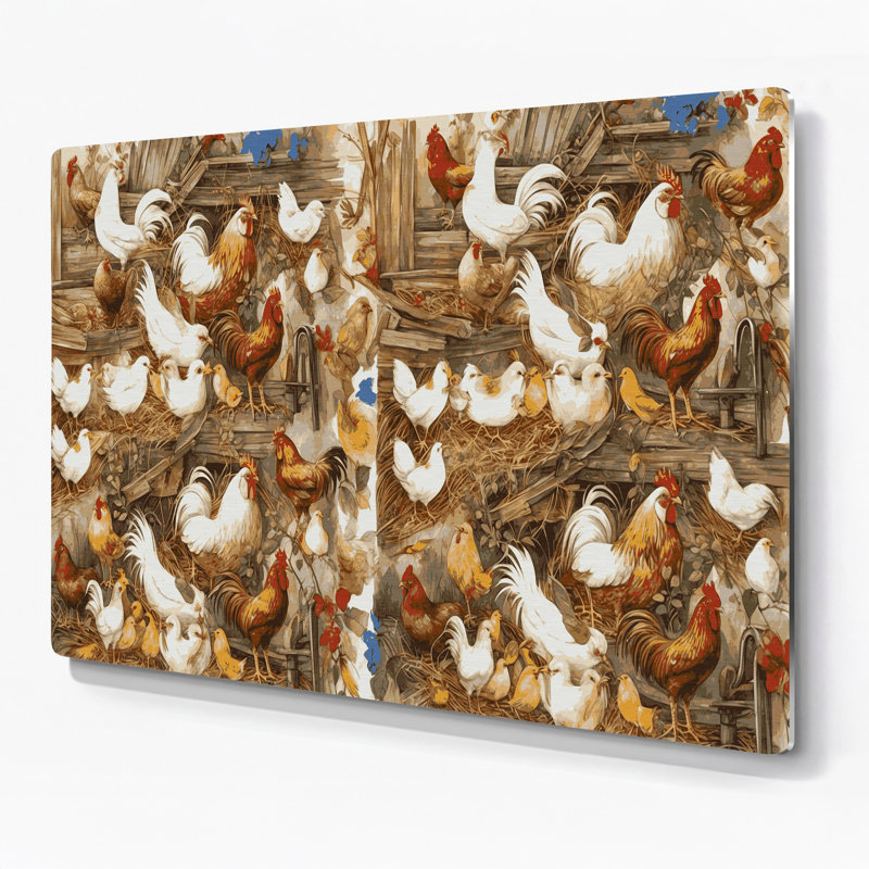 Ferme, oiseaux nichés, art mural en métal brun, H 12 po x l 18 po