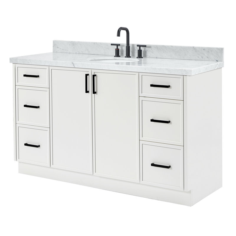 ARIEL Kelly 49 Single Sink Bathroom Vanity with Italian Carrara Marble Top, Oval, White, 55"