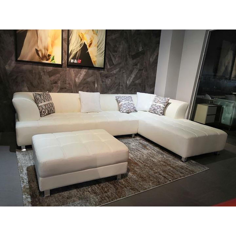 Henriquez Faux Leather L-Shaped Sectional, Ivory Faux Leather, Right Hand Facing