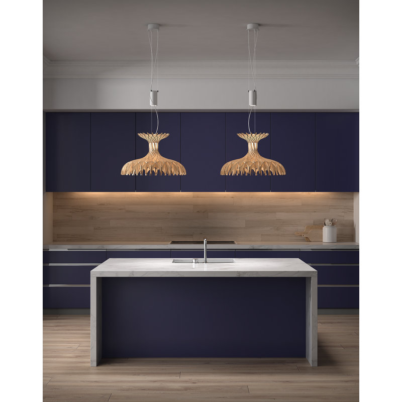 Bover Dome 60 Adjustable LED Pendant in Matte White with Natural Wood Shade