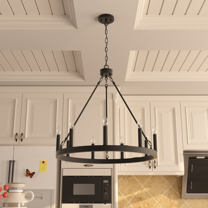 Adriana 9-Light Dimmable Wagon Wheel Chandelier with Sloped Ceiling Adapter, Aged Zinc, 24" H x 24" W x 24" D