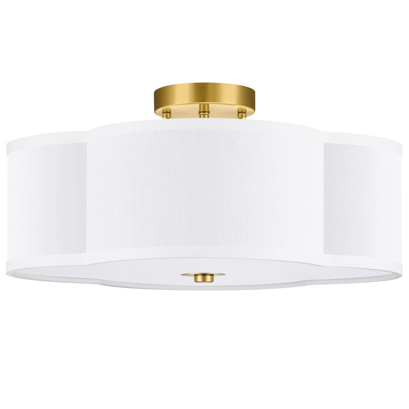 Plafonnier semi-encastré en tissu 4 lumières, Laiton, H 6,9 po x l 15,75 po x P 15,75 po