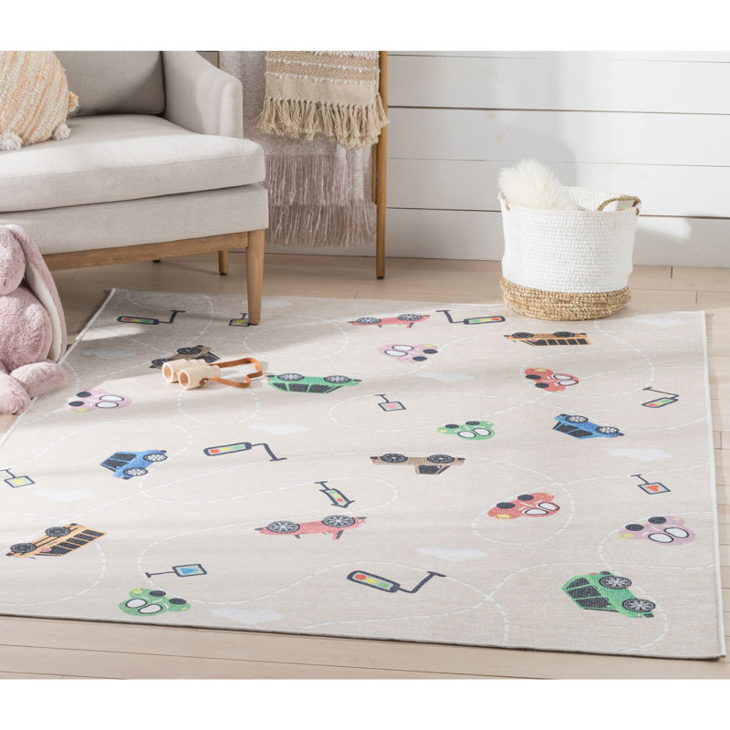 Klingbeil Kids Rugs Traffic Modern Beige Area Rug, Rectangle 3'3" x 5', Beige 