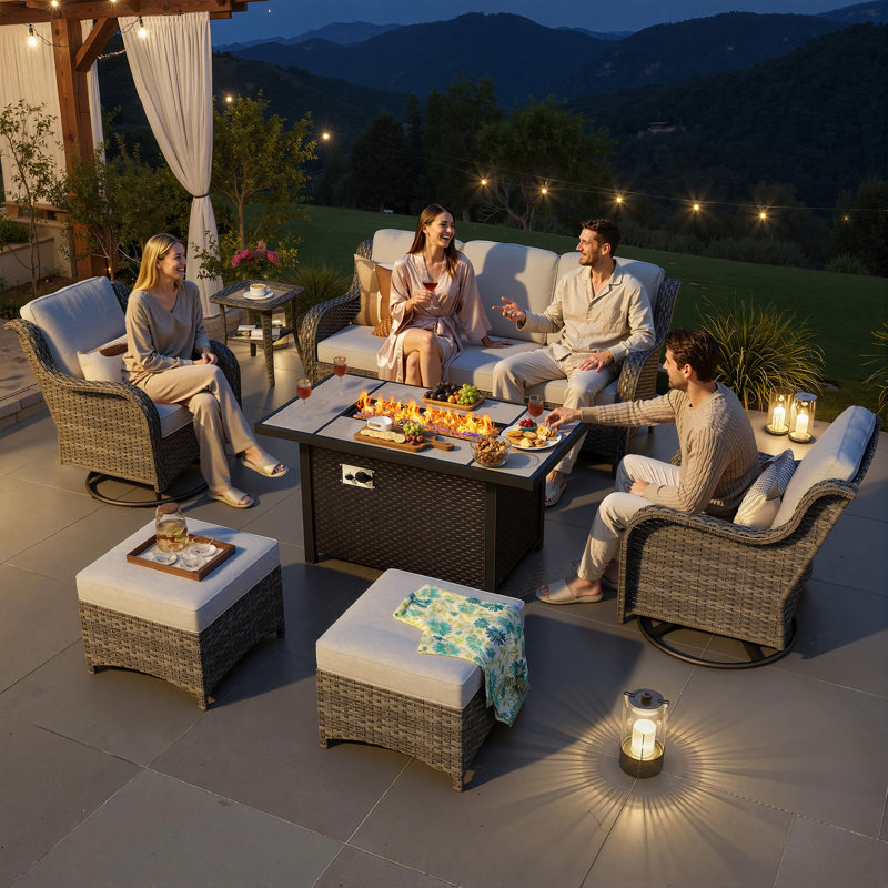Patio Rattan Sofa Seating Group with Cushions, Gray Frame/Gray Cushion, Yes