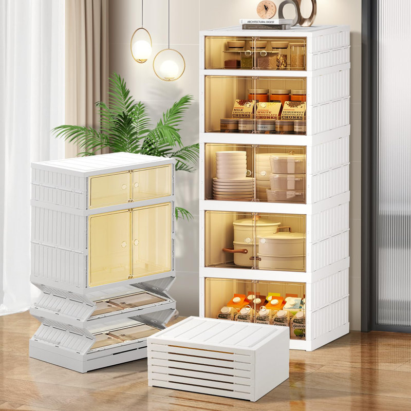 Armoire de rangement à 5 niveaux 5Grids garde-manger pliable en plastique avec portes