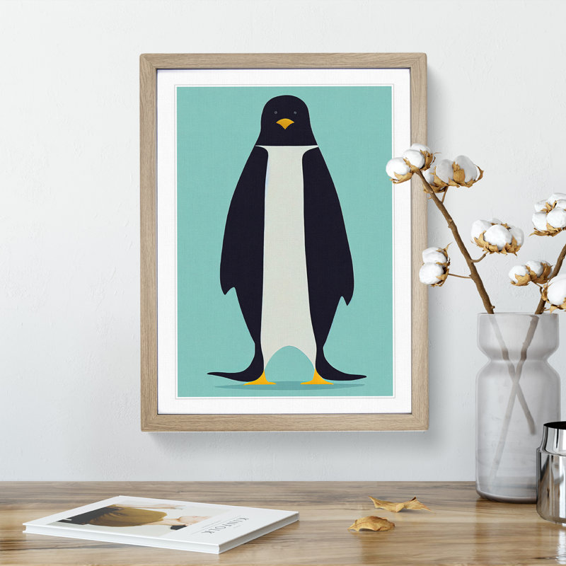 Penguin Abstract No.7 - Wall Art, 36cm H x 27cm W, Oak Framed Paper, White