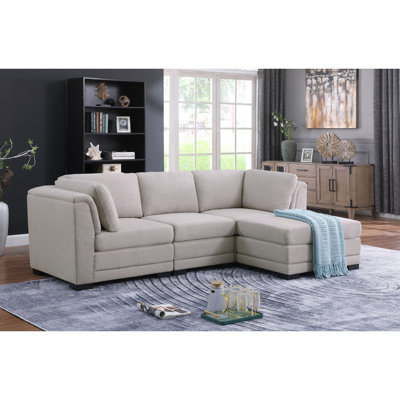 Modern Sofa Krist96" Linen Fabric Reversible Sectional Sofa With Ottoman