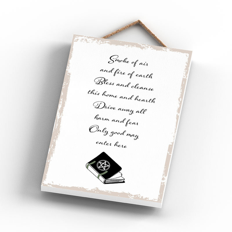 Witch Spell Wooden Plaque, White, 18.5cm H x 12cm W x 0.9cm D