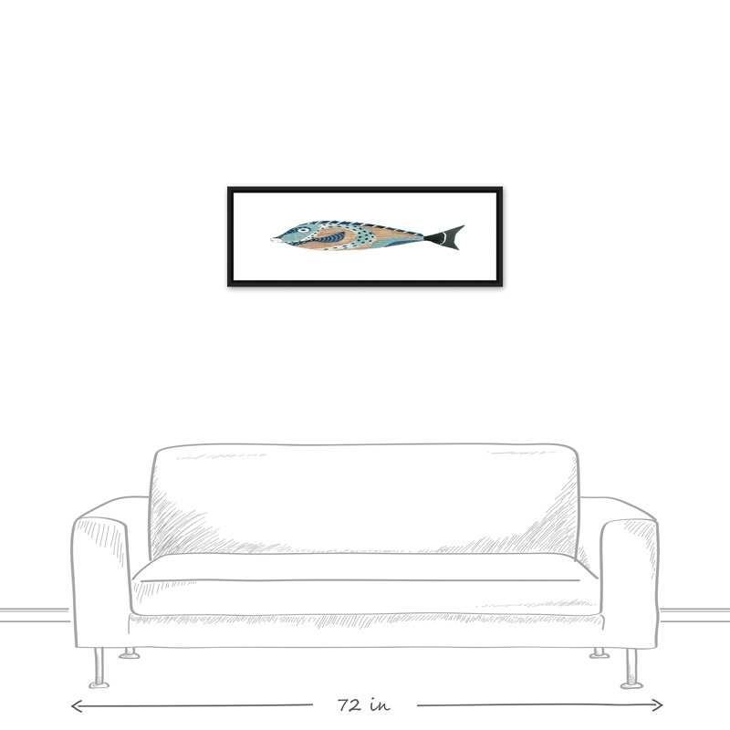 Poisson à motif coloré sur toile, H 13,75 po x l 37,75 po x P 1,75 po, Cadre flottant noir