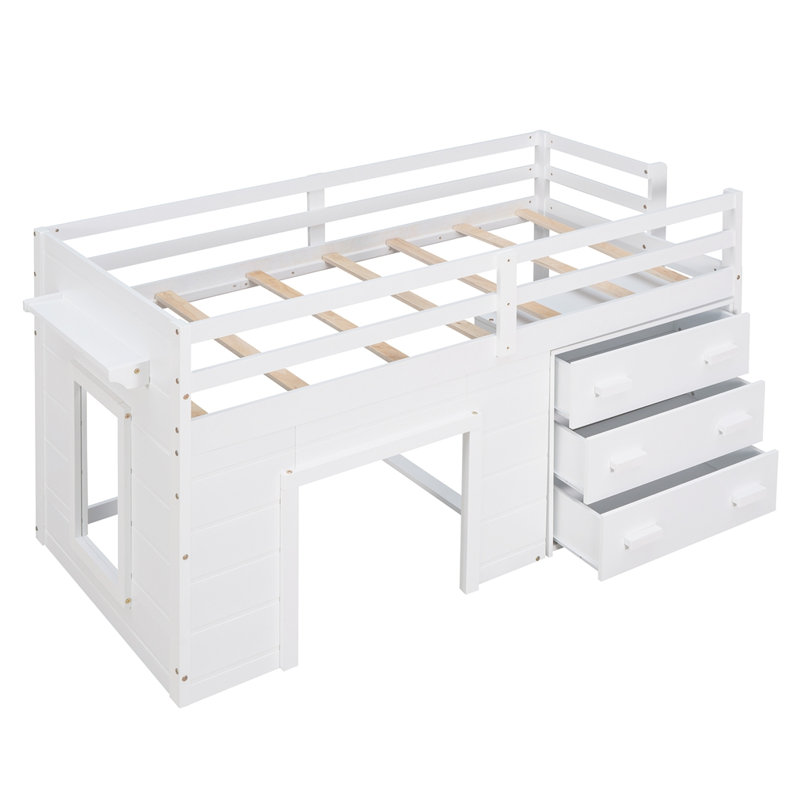 Lit mezzanine simple avec armoire et tablette, Blanc