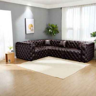 Compression Sectionals, Faux Leather 103.8 Inch Modern L Shaped Home Sofa