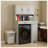 Antique White Over Washer and Dryer Storage Cabinet, Laundry Room Organizer with Laundry Basket, Drawer & Adjustable Shelves for Compact Washing Machines