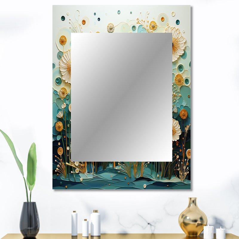 Green Blue Tranquil Oasis III - Botanicals Decorative Mirror, Green Wall Mirror, Printed Metal Art, 40" x 30"