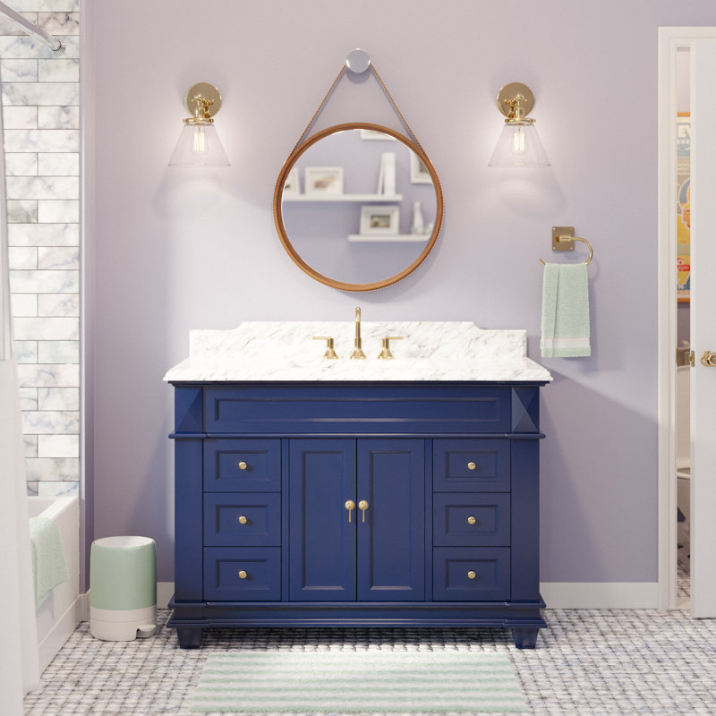 Ensa 48'' Single Bathroom Vanity with Top, Carrara Marble, Royal Blue