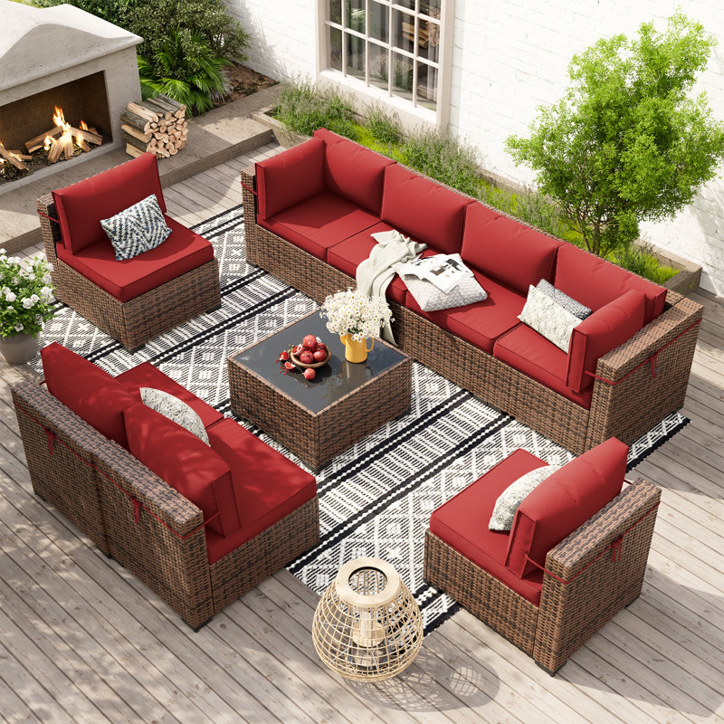 Ensemble de conversation modulaire en rotin avec table basse, Bourgogne