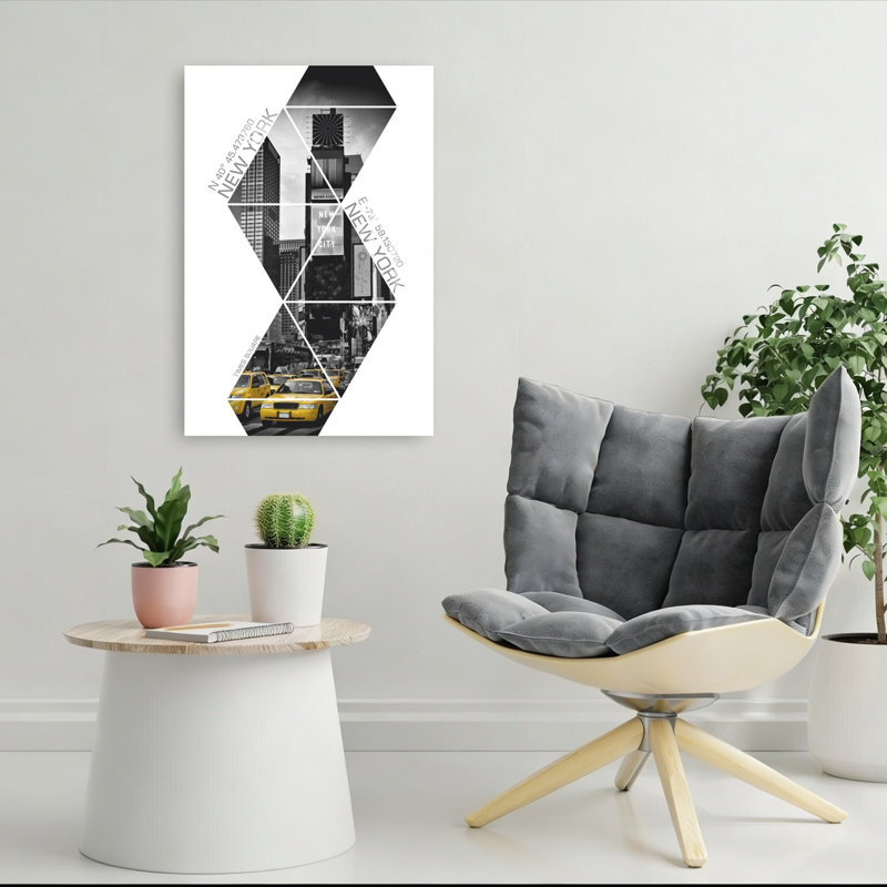 «Times Square Yellow Cabs», art géométrique abstrait, impression d'art mural, H 36 po x l 24 po