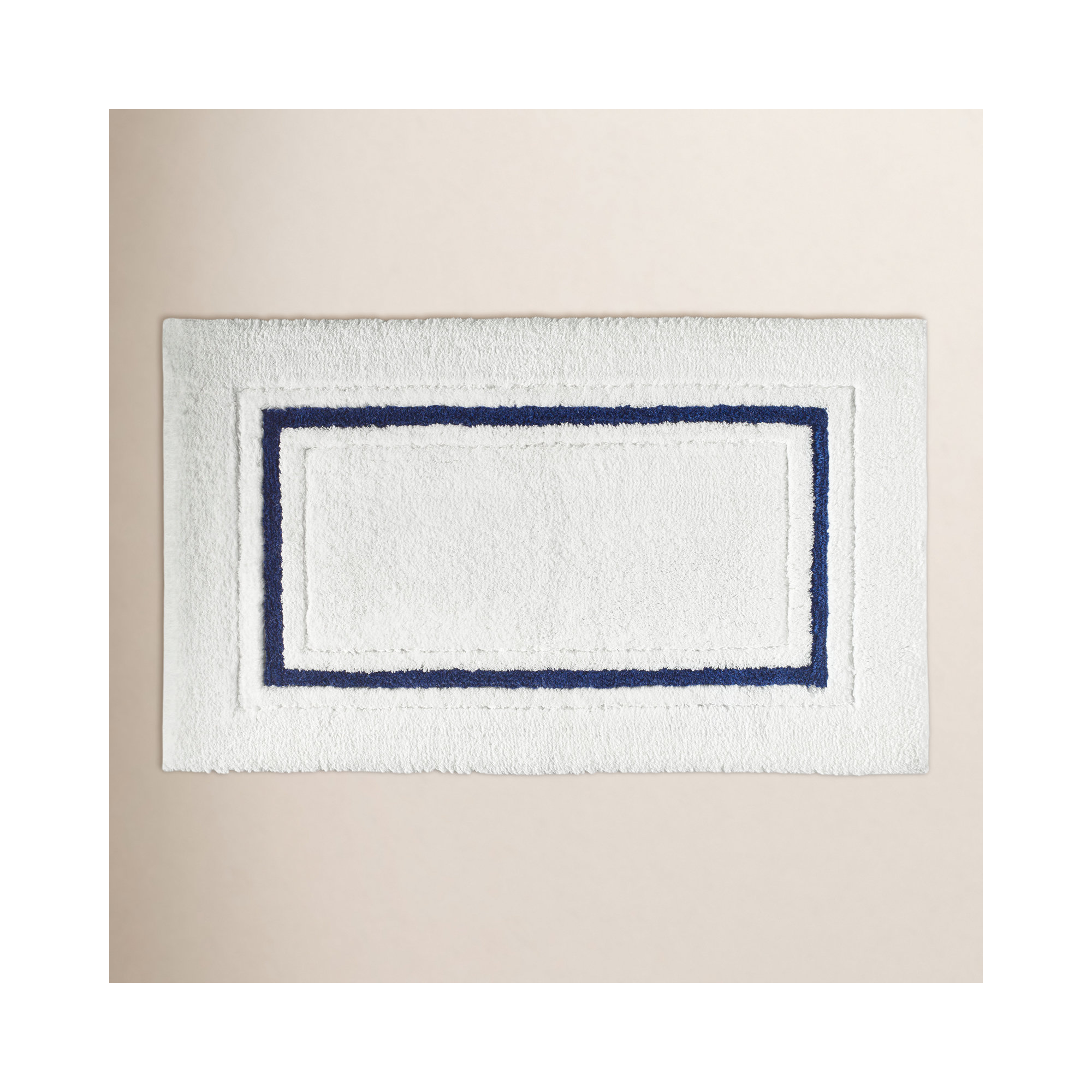 Louise Cotton Blend Non-Slip Bath Rug, 20" W x 30" L, White/Navy